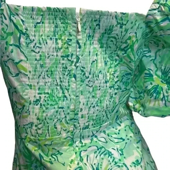 Lilly Pulitzer Daniela Floral Resort Aqua Hopelessly Puff Sleeve Dress S 4 - Picture 8 of 10